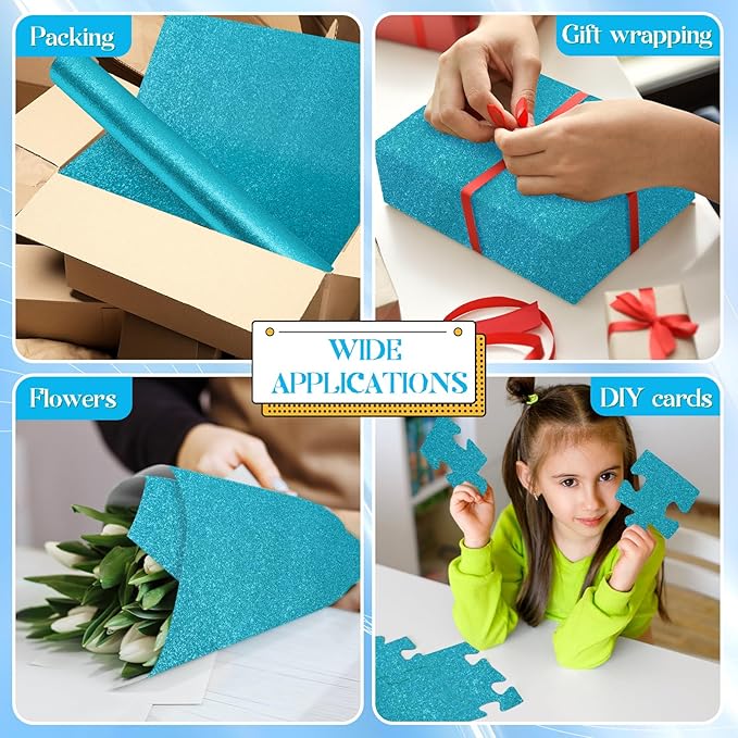 gisgfim 16" x20ft Glitter Bulletin Board Paper Roll Sparkle Color Bulletin Board Background Poster Paper Non Fading Gift Wrapping DIY Art Crafts for Office Classroom Decoration, Light Turquoise