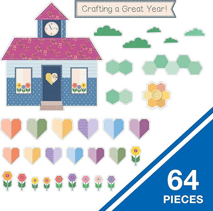 Carson Dellosa Crafty and Cool 64PC Motivational Bulletin Board Set, Arts & Crafts Theme Wall Art with Positive Affirmation for Back to School Decorations, Chalkboard, and Classroom Decor