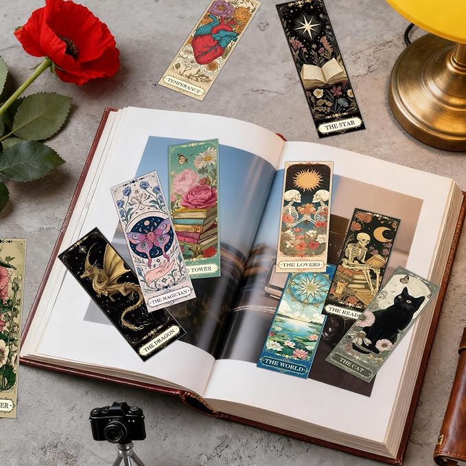 Wxiben Tarot Cards Bookmarks Gifts - 60 Pcs Dark Romance Bookmarks for Women Men Moon Owl Butterfly Book Marks Book Markers Page Marker Clip Gift for Students Teachers Bookish Book Lovers Reading