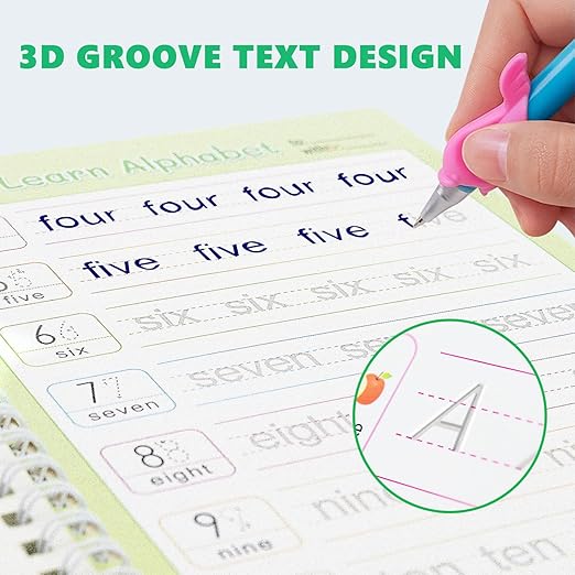 BYFWH Magic Groove Practice Copybook for Kids, Reusable Writing Practice Books, Grooved Handwriting Book Set for Kid Ages 3-8 Calligraphy 5.59 * 7.91 (5 Medium Books with Cactus Pens & Gift Box)