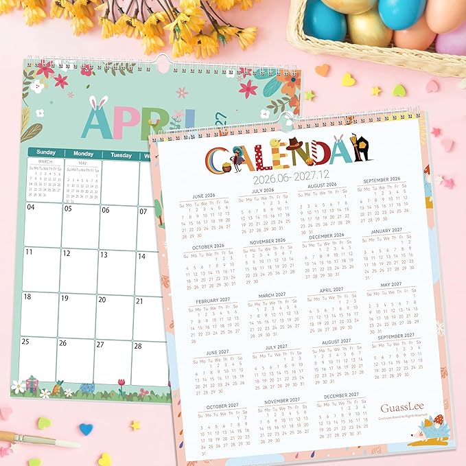 GuassLee Wall Calendar 2026-2027, Vertical Wall Calendar 2026, Jun. 2026 to Dec. 2027, 14" X 11" 19-Month Paper Hanging Planner Wall with Thick Paper for Office Home Planning & Organizing