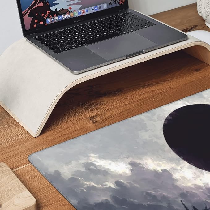Large Gaming Mouse Pad, 35.4x15.7 Inch Dark Eclipse Fantasy Desk Mat with Non-Slip Base and Stitched Edges for Computer Keyboard and Mouse