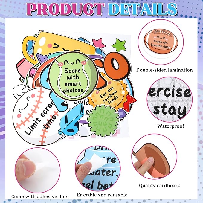 Back to School Bulletin Board Set Healthy Habits Sports Classroom Decoration Motivational Back to Healthy Choices Bulletin Board Cutouts for School Classroom Nurse Office Door Chalkboard Wall Decor