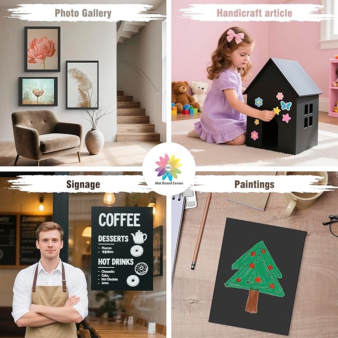 Mat Board Center, Pack of 10 Acid-Free Foam Boards, 11x14 inch Black Foam Boards, 3/16" Thick