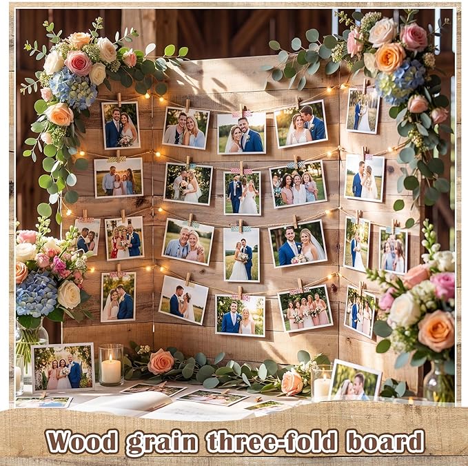 3 Pack Large Graduation Trifold Poster Board 40 x 28 Inch Wood Grain Photo Display Board Rustic Vintage Corrugated Project Boards for 2026 Grad Party Decoration Picture Collage Supply