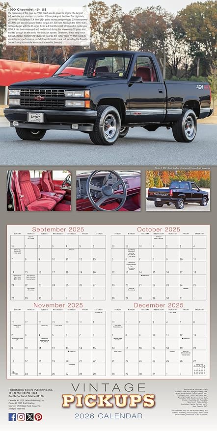 Vintage Pickups 2026 Wall Calendar, 12-Month Classic Truck & Car Photography Calendar by Brad Bowling and Vintage Truck Magazine, 12" × 12" with Large Monthly Grids for Auto Enthusiasts