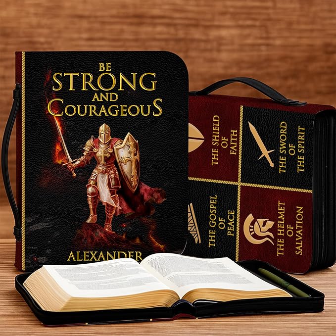Personalized Bible Cover for Men, Christian Bible Case PU Leather, Jeus Bags Religious Appreciation Gifts for Women Girls Daughter Christian with Handle Zipper (BIBLE-02, M-2Xl)
