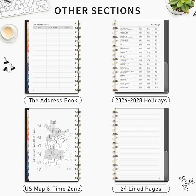 RETTACY Academic Planner 2026-2027, Weekly and Monthly, July 2026 - June 2027, Medium Size (5.7" x 8.3"), Calendar, Agenda, 12-Month Tabs, for Student, Teacher, School (Black)