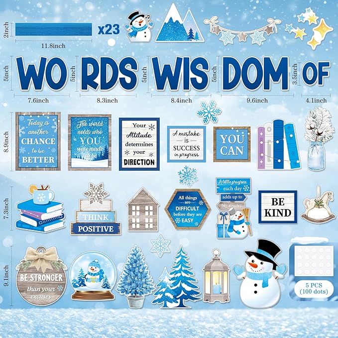 Mooliwe 57 Pcs Winter Bulletin Board Set Inspirational Snowflake Bulletin Board Decoration Positive Cutout Classroom Decoration for School Office Home Teacher Classroom Wall Supplies