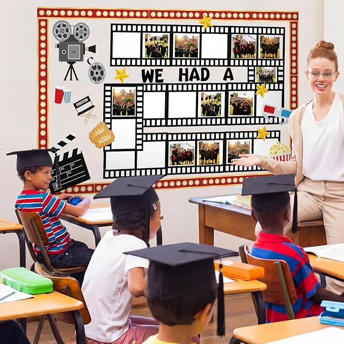 Ceenna 80 Pcs 2026 Graduation End of Year Movie Night Bulletin Board Decoration Set Classroom Movie Star Paper Cutout Party Decor for Congrats Grad Kindergarten Office Chalkboard Home Wall Decor