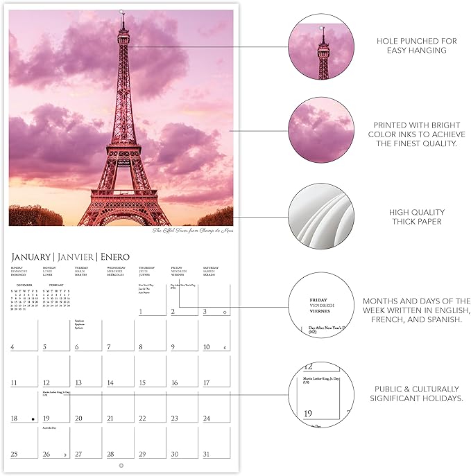 Graphique 2026 A Parisian Life Mini Wall Calendar | 7” x 7” | Thick Paper | Home & Office Organizer | Large Monthly Grid | 3 Languages & Marked Holidays | 4 Month Preview Page for 2027