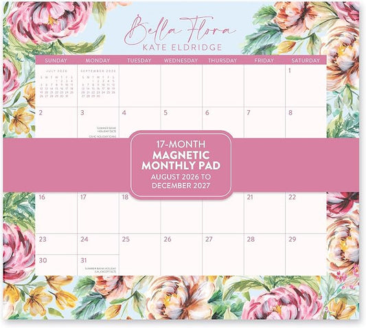 Orange Circle Studio 2027 Bella Flora Magnetic Monthly Calendar Pad, 17-Month Floral Calendar for Office Desk & Refrigerator, Wall Planner, 9.6" x 8.5", Tear-Off Pages, Thick Matte Paper Family Organizer