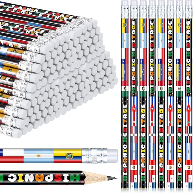 Gilprop 36 Pcs Hispanic Heritage Month Pencils Spanish Pencils with Erasers International Flags World Hispanic Heritage Month Party Favors Gifts for Classroom Decor Supplies