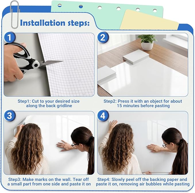 AFMAT White Board Dry Erase Paper, 36" x 17.3" Whiteboard Wallpaper, with 2 Markers, Stain-Proof & Super Sticky, No Ghost After 60 Days, Peel and Stick Dry Erase Board Paper Roll for Wall/Home/Office