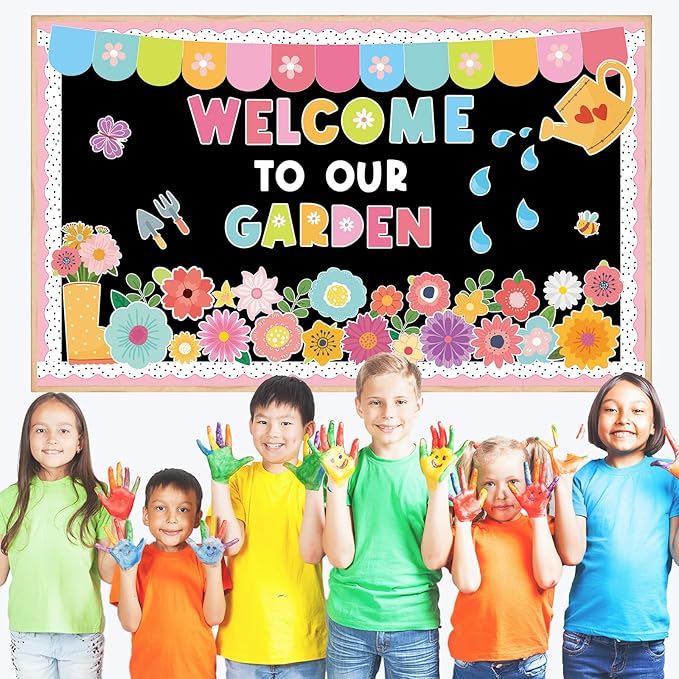 Spring Theme Bulletin Board Flower Welcome to Our Garden Positive Bulletin Board Set Wildflower Classroom Decorations Colorful Floral Cutouts for Nursery Chalkboard Window Wall Door Home Office Decor