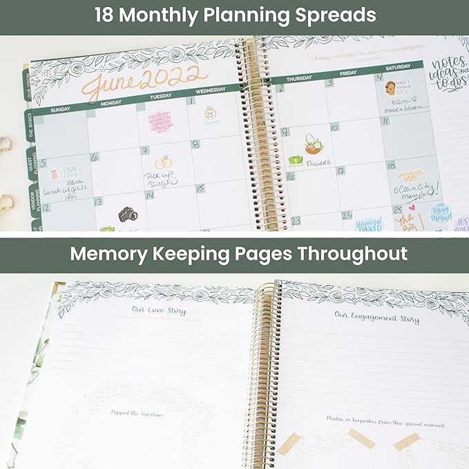 bloom daily planners Hard Cover Wedding Day Planner Bridal Journal & Organizer (Undated) - 9" x 11" - Planning Our Forever