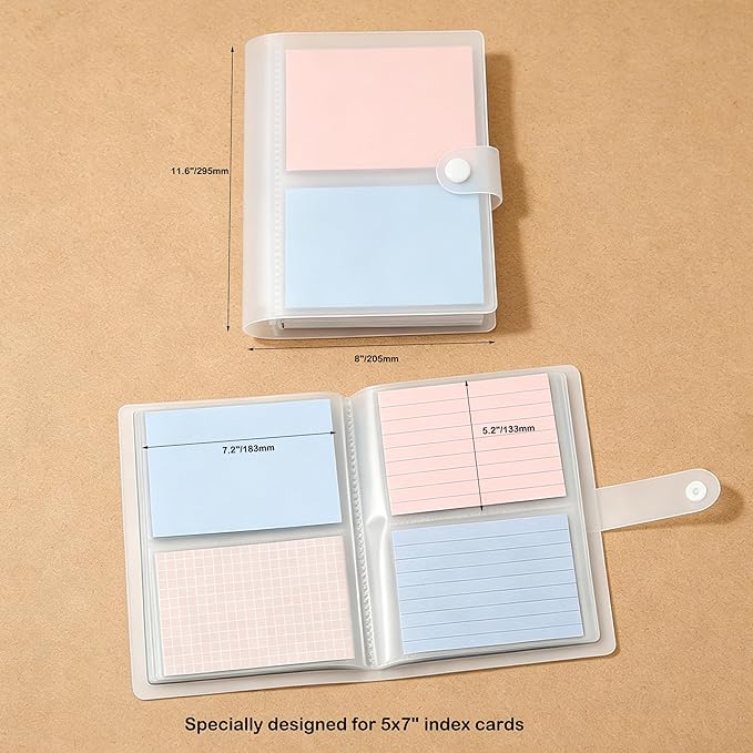 5x7 Index Card Holder, Holds 200 Pieces Cards, Clear Card Binder, Flashcard Organizers and Notecard Holder, Organizer Book Binder for Note, Study and Recipe (5x7)
