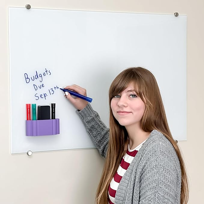 Glassboard Studio Magnetic Dry Erase Marker Holder - Super Strong for Magnetic Glass Whiteboard or Fridge - 2 Large Neodymium Magnets - No Slip Grip - Eco-Friendly PLA Plastic (Periwinkle Purple, KIT)