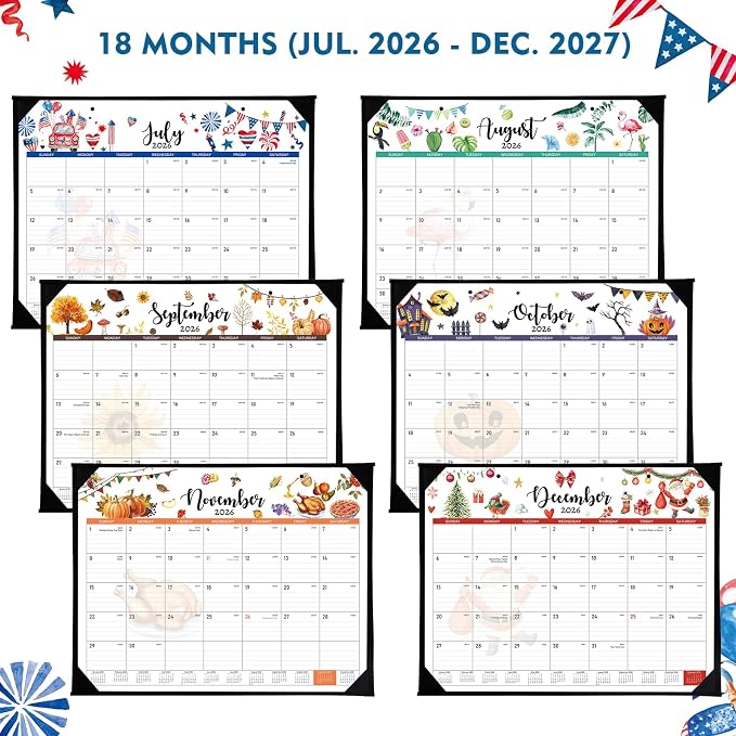 Desk Calendar 2026-2027 - 18 Months Desk Calendar 2026-2027 Large 22'' x 17'', from July 2026 to December 2027, Calendars with Protect Corner, Julian Dates