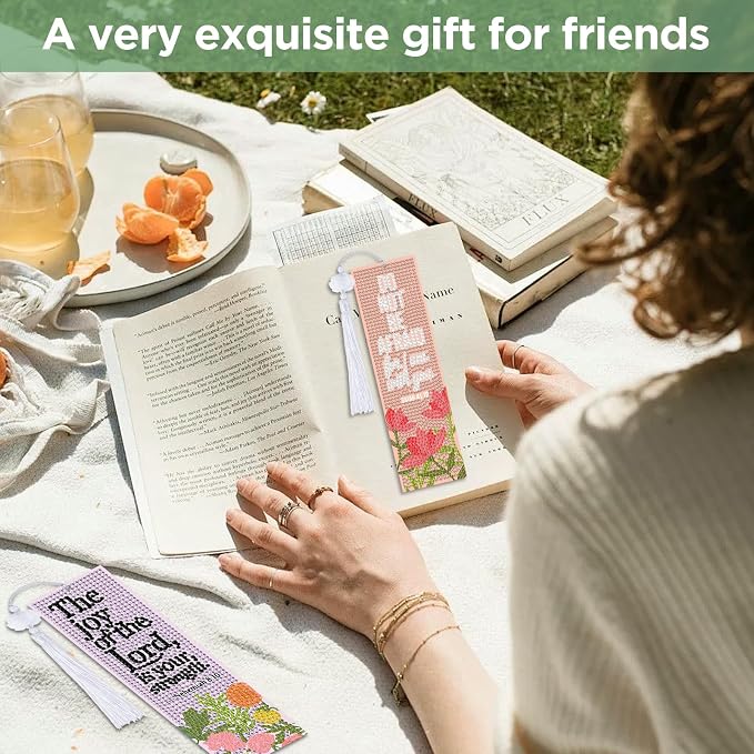 8 Pieces Christian Bible Verse Diamond Art Bookmarks 5d Christian Beaded Bookmark Acrylic Tassel Bookmark for DIY Making Beginners Adults Arts Craft Supplies (Floral Christian-1)