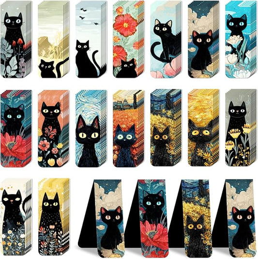 48 Pieces Magnetic Bookmarks Magnet Page Markers - Book Marks for Reading Women & Men with Storage Boxes - Gifts for Cat Lovers, Cute Magnet Bookmark Clips for Reading Pleasure (Cat Style B)