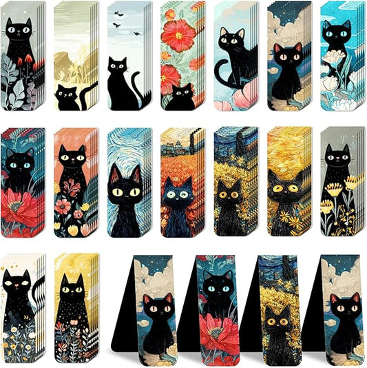 96 Pieces Magnetic Bookmarks Magnet Page Markers - Book Marks for Reading Women & Men with Storage Boxes - Gifts for Cat Lovers, Cute Magnet Bookmark Clips for Reading Pleasure (Cat Style B)