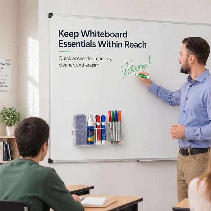 Magnetic Dry Erase Marker Holder Set for Whiteboard,Magnetic Pen Holder for Fridge Refrigerator,Locker Organizer,Locker Accessories,Marker Organizer for School,Office,Surface-Safe Silicone Pads