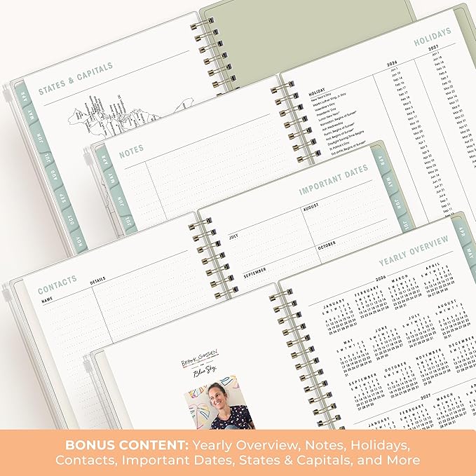 Blue Sky Brook Gossen 15 Month 2026-2027 Weekly and Monthly Academic Year Planner Calendar, April 2026 - June 2027, 5" x 8", Flexible Cover With Zip Pouch, Wirebound, Laminated Tabs, Storage Pocket, Green Check
