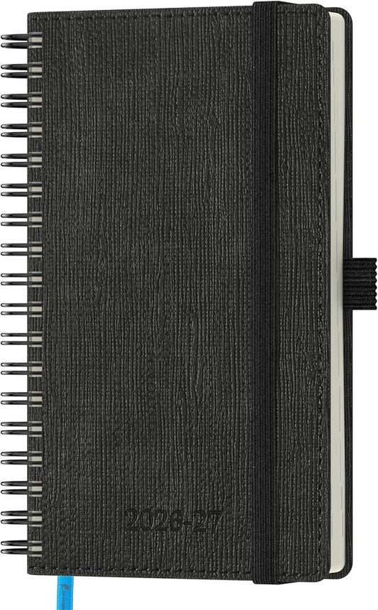 2026-2027 Planner, Daily Weekly Monthly Academic Planner, 18 Months Spiral Bound Agenda, 6.5" x 3.75", Vertical Layout, Calendar Planner, Vegan Leather Soft Cover, Black