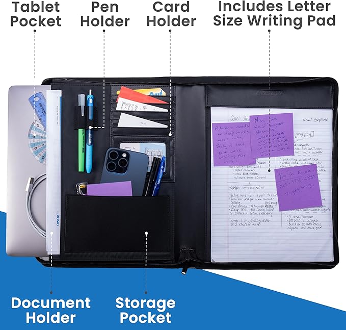 Case-It The Supreme PADFOLIO Case-it Zippered Business Meeting Padfolio Tablet Case | Professional Portfolio with Letter Size Writing Pad, PAD-62-BLK