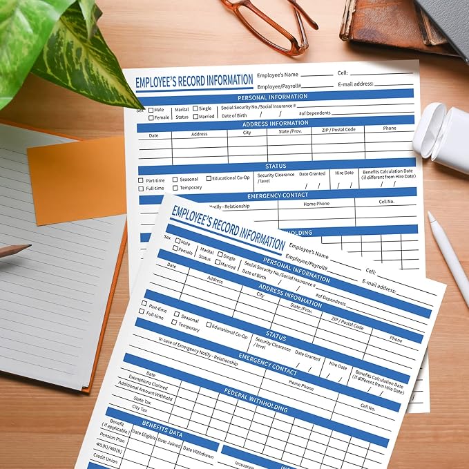 TaoBary 25 Pcs Employee Personnel File Folders, 11-3/4 x 9-1/2 Inches, Employee Record Folders, White Cardstock for Company Office Recording Confidential Info, Preprinted