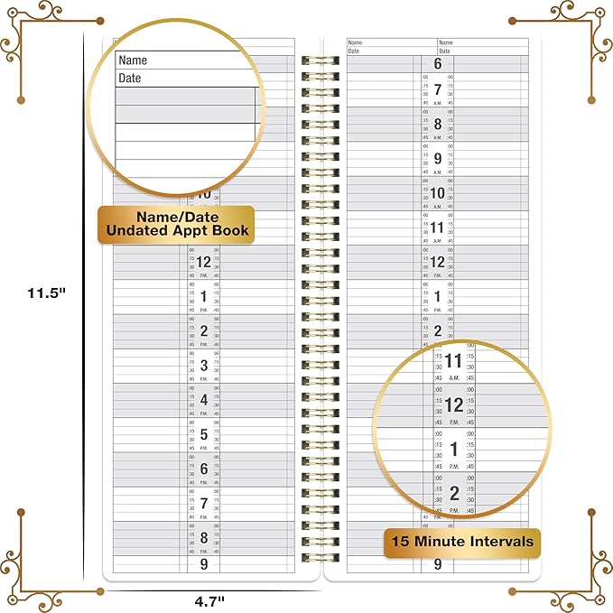 Appointment Book – Undated Salon Appointment Book, 2 Column, 11.5" x 4.7", Daily/HourlyPlanner with 200 Pages, 6 AM - 9 PM, 15 Minute Intervals Day Planner, Twin-Wire Binding, Hardcover - Gray