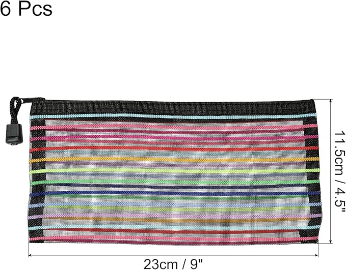 MECCANIXITY Mesh Zipper Pouches, B6 Colorful Pencil Case Document File Bags Storage Organizer for Office Supply Travel Accessory, Black Pack of 6