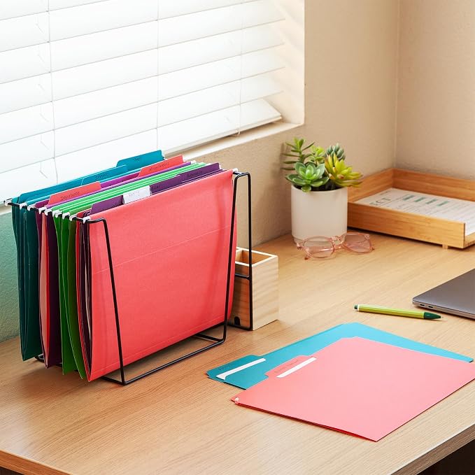 Oxford Hanging File Folders, 25 Pack, Letter Size (8.5" x 11"), 4 Tropical Colors, 5 Tab Positions, Includes Tabs and Inserts, Hanging Files for Office and Document Organization