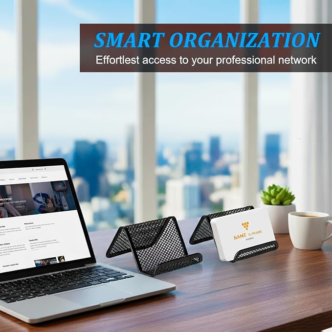 6 Pcs - Black Metal Mesh Business Card Holder for Desk | Office Desktop Business Card Display Holder | Desk Accessories for Women and Men | Wire Mesh Business Card Holder