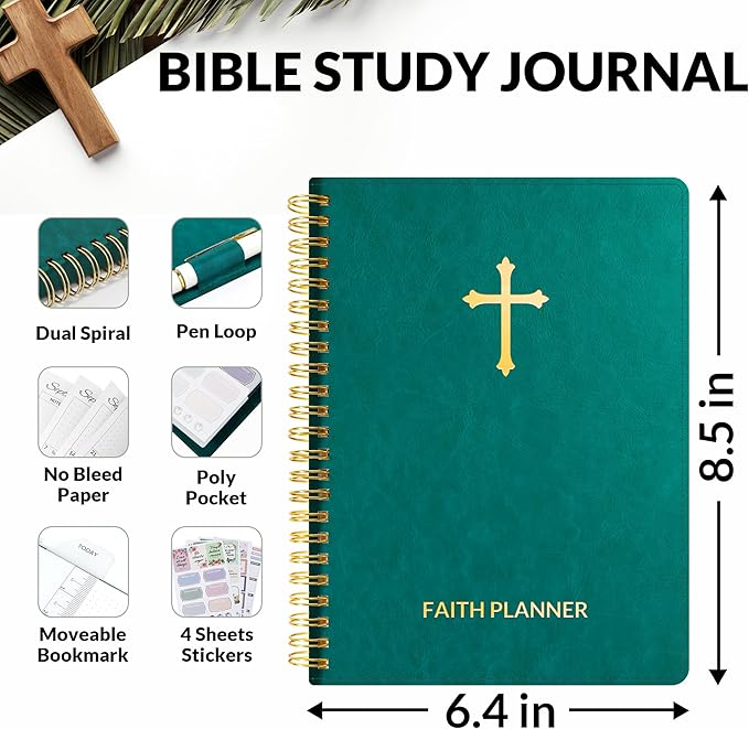 2026 Christian Planner - 12 Month Bible Journal and Prayer Planner A5 Spiral Bound, Monthly & Weekly Christian Organizer Gifts for Women Men (Pacific Green)