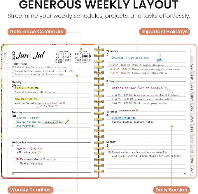 Planner 2026–2027, Weekly & Monthly Academic Organizer for School Year, Jul 2026–Jun 2027, Hardcover Planner with Tabs, Back to School Essential, 6.3" x 8.5", Creative Corner