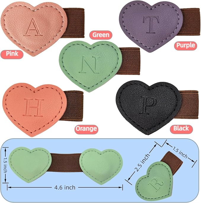 Personalized Magnetic Leather Heart Bookmark with Pen Holder - 26 Letters Custom Book Mark Notebook Pencil Loop with Initial Book Marker for Readers, Book Lovers- Gifts for Women Men(Green,P)
