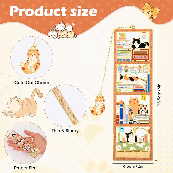 Cat Bookmark for Women, Cute Metal Bookmarks with Vintage Gift Box, Ginder Tabby Orange Book Mark, Cat Book Charm, Cat Book Marker for Reading, Gifts for Cat Lovers, Book Lovers, Mom, Bestie, Dad