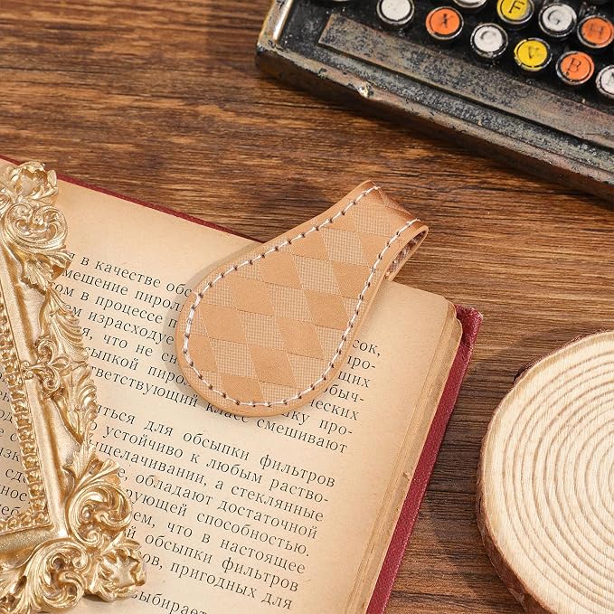 3PCS Vintage Magnetic Leather Bookmark, Leather Magnetic Bookmarks for Women, Magnetic PU Bookmarks Clip Book Accessories, Lattice Pattern