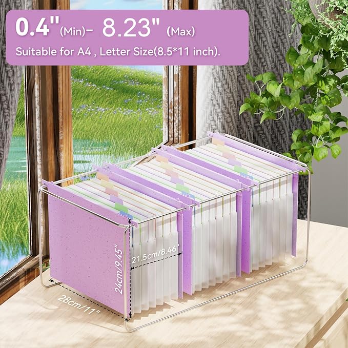 ANSOOK Hanging File Folders, Reinforced Expanding Hang Folder Letter Size,Accordian Pocket with Heavy Duty 1.2" Expansion, Hard Hanging Folder Organizer for Office Home, 50% Wheat Straw (Purple)