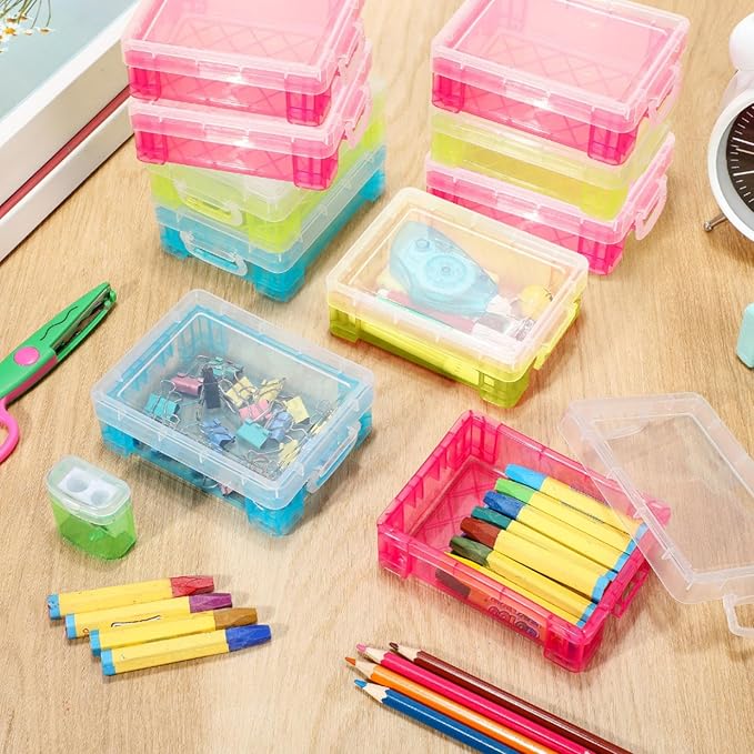 Suzile 25 Pcs Plastic Crayon Boxes with Snap Lids Crayon Storage Organizer Stackable Container Bulk Pencil Case for Pen Crafts Classroom Supplies(Red, Blue, Green)