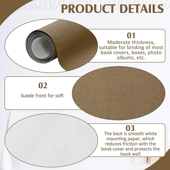 PerKoop Book Cloth for Book Binding 40 x 16 Inch Fabric Surface Paper Backed Bookcover Archival European Durable Strong Bookbinding Supplies Cover Books Album Scrapbooking (Brown)