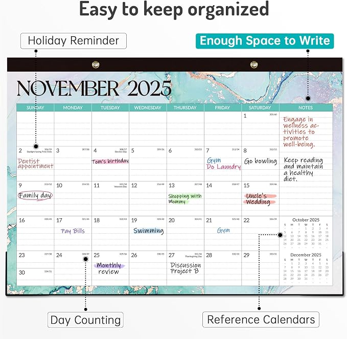 Forvencer Desk Calendar 2026, 26 Months Calendar Runs from November 2025 to December 2027, 17" x 12" Large 2026 Wall Calendar Monthly Planner with Plastic Cover for Home School Office