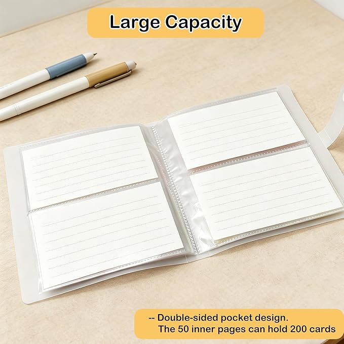 5x7 Index Card Holder, Holds 200 Pieces Cards, Clear Card Binder, Flashcard Organizers and Notecard Holder, Organizer Book Binder for Note, Study and Recipe (5x7)