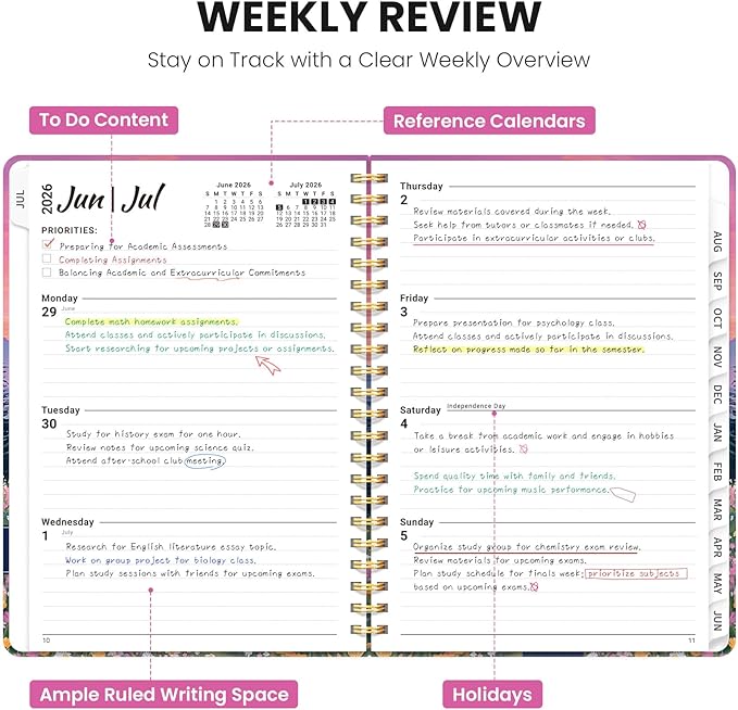 2026–2027 Academic Planner, Weekly and Monthly Planner for Women, July 2026 - June 2027, Pretty Hardcover 2026–2027 Academic Planner with Tabs, Inner Pocket, Spiral Bound, Perfect Office Home School Supplies - 6.3" x 8.5", Dreamscape Hills