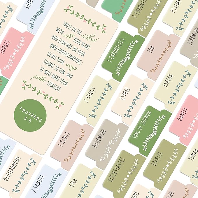 Green, Blue & Pink Bible Book Tabs, 100 Soft-Touch, Laminated Bible Tabs for Jesus Bible, Bible Accessories, Protestant & Catholic Bible Tabs, Bible Tabs for Women & Men