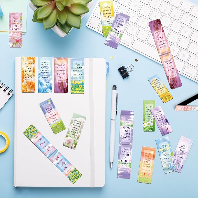 48Pack Magnetic Bookmarks Christian Bookmarks Bulk Bible Bookmark for Reading Women Men Kids Teacher Book Lovers Gifts, Religious Magnet Bookmark Clips Inspirational Personalized Book Marks (Flower)