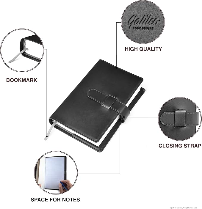 GALILEO® Single AA Big Book Cover | PU Leather AA Book Covers for Hardcover | Medallion Holder | AA Gift | Alcoholics Anonymous | Premium Design (Plain/Black)