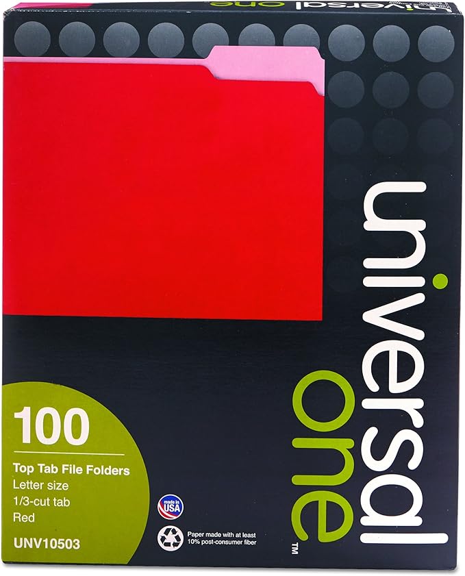 Universal One Bright Top Tab Classification Folder, Red/Light Red (10503)